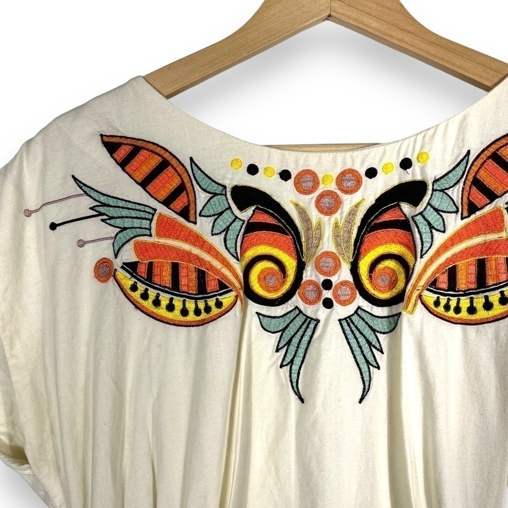 French Connection Cream Mini Dress with Vibrant Embroidery - Picture 4 of 12